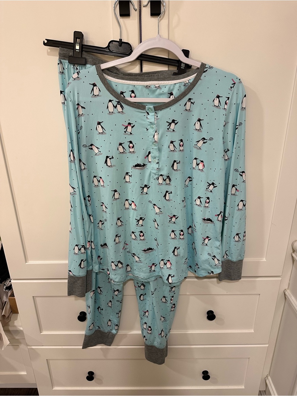 kate spade Mint Penguin Print Pajama Set with Gray Trim
